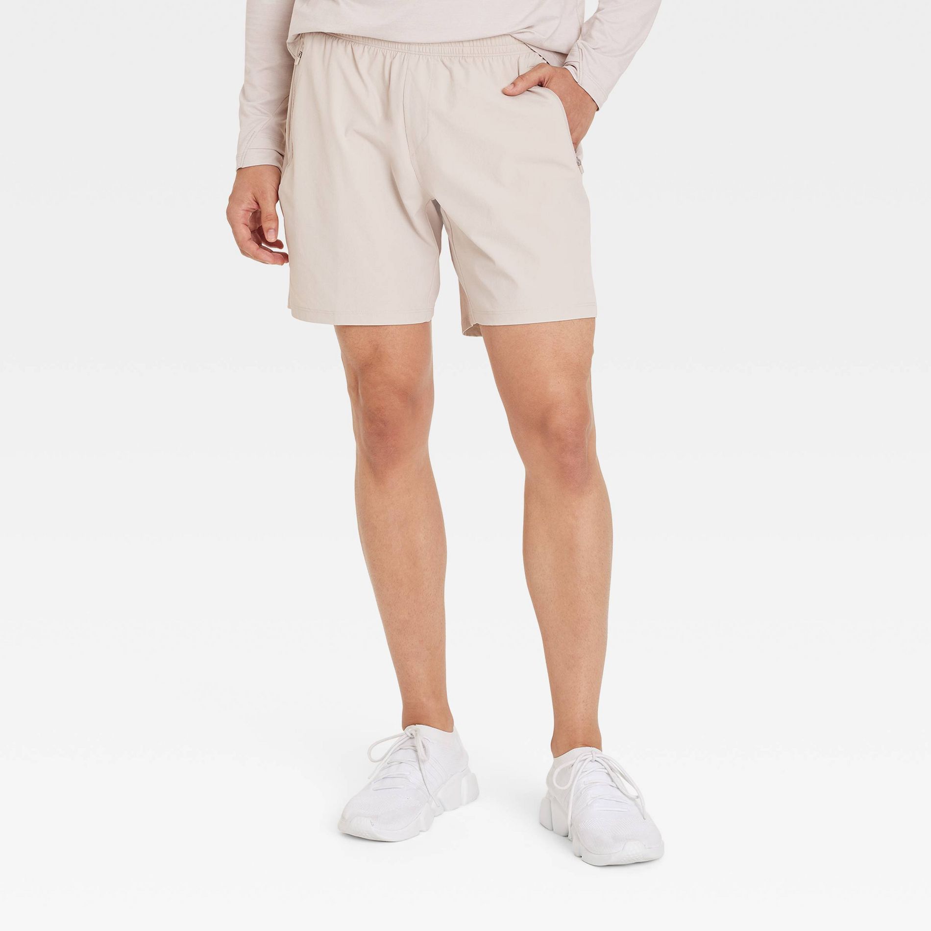Men's Stretch Woven Shorts 7" - All In Motion™ Beige XXL: Lightweight Bottoms, Adjustable Waistband, Side Pockets