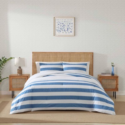 Tommy Bahama 3pc Awning Striped Cotton Duvet Set Blue