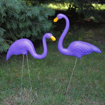 Set of 2 Purple Flamingo Outdoor Garden Lawn Stakes with Iron Rods