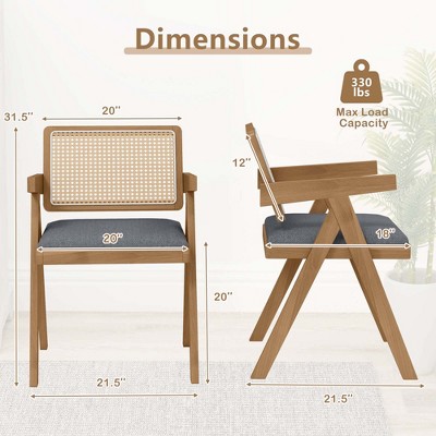 Gray Rattan and Cane Side Chair Set with Rubber Wood Frame