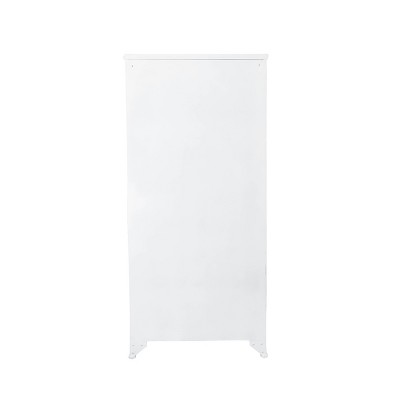 White Metal Freestanding Cabinet with Glass Doors and Shelves