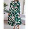 Coolmee Women Floral Deep V Neck Long Sleeve A Line High Waist Flowy Ruffled Midi Dress Summer Beach Dress - 3 of 4
