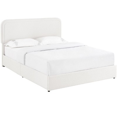 VYNXARIA Queen Size White Upholstered Platform Bed with 4 Drawer Storage, Arched Stitched Tufted Headboard and Wooden Slat Mattress Support