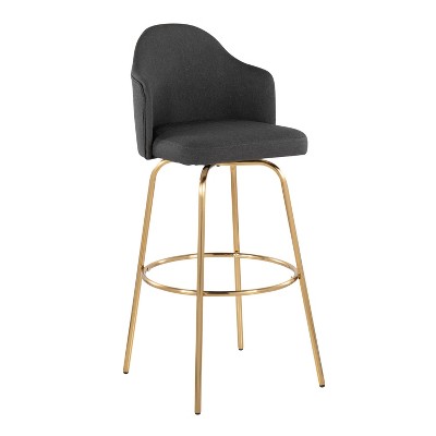 Ahoy 24" Contemporary Swivel Barstool in Gold and Charcoal