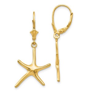 Black Bow Jewelry Polished Pencil Starfish Lever Back Earrings in 14k Yellow Gold - 1 of 4