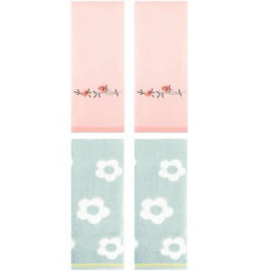 REGALWOVEN 4 Pcs Cute Floral Pattern Cotton Bathroom Soft Absorbent Hand Towel - 1 of 4