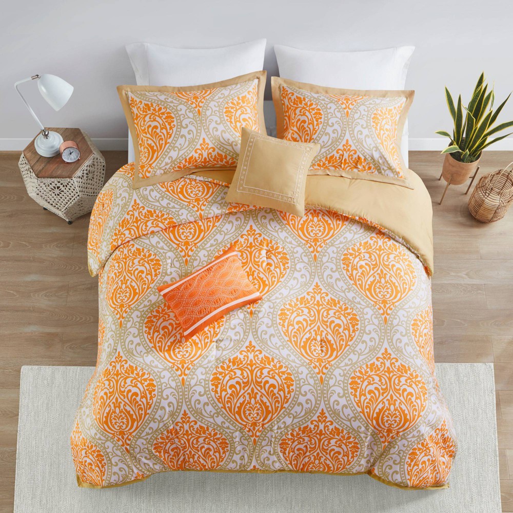 Photos - Duvet Orange Chelsea Comforter Set Twin 4pc: Intelligent Design, Hypoallergenic