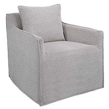 TOV Furniture Uttermost Welland Gray and White Fabric Swivel Slipcover Accent Chair