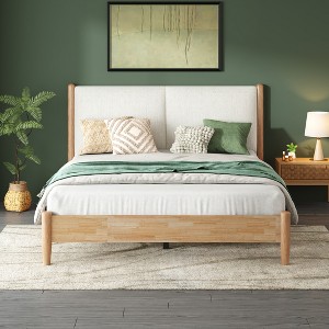 Christopher Knight Home Boran Contemporary Rubberwood Bed with Upholstered Headboard - 1 of 4