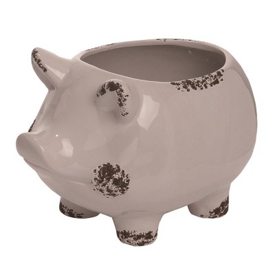 Transpac Ceramic 13 in. White Spring Weathered Pig Planter