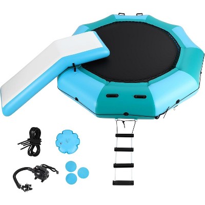 nflatable Water Trampoline,Floating Water Trampoline for Adults for Lake Pool Ocean, w/ 4-Step Rope Ladder/Mooring Ropes/Infatable Nozzles