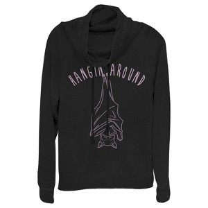 Juniors Womens CHIN UP Halloween Hanging Around Bat Cowl Neck Sweatshirt - 1 of 3