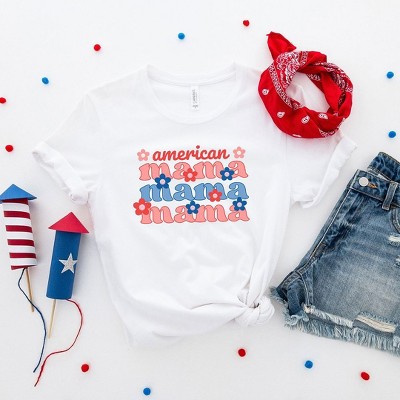 Simply Sage Market Women's American Mama Smiley Face Short Sleeve Graphic Tee