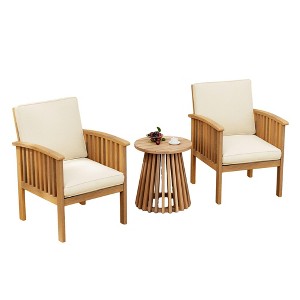 NAYSAYE Patio Chaise Lounges Outdoor Acacia Wood Club Chair Set with Side Table for Garden Patio Deck, Brown and Cream, 15.75"*15.75"*17.75" - 1 of 4