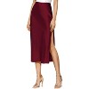Women's Satin Midi Skirt - High Waist Slit Design with Comfortable Elastic Waistband Winered - 2 of 4