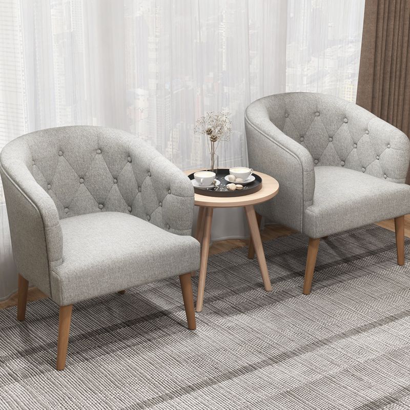 Tangkula 1PC/2PCS Upholstered Tub Chair w/ Solid Rubber Wood Legs Linen-like Fabric & Button Tufted Design Built-in Springs, 2 of 9