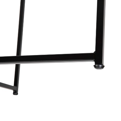 Round Clear Glass End Table with Matte Black Metal Frame