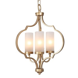 LNC Charm 3-Light 14.5" Modern Lantern  Small Chandelier, Matte Gold with Opal Glass - 1 of 4