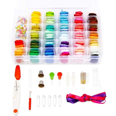 Bright Creations 376 Pieces Embroidery Floss Kit for Beginners with Bobbins, Beads, Ribbons, Tools