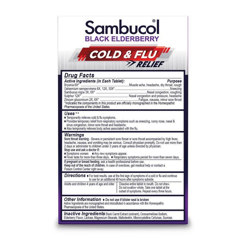Sambucol Black Elderberry Homeopathic Cold &#38; Flu Relief Tablets - 30ct, 3 of 12