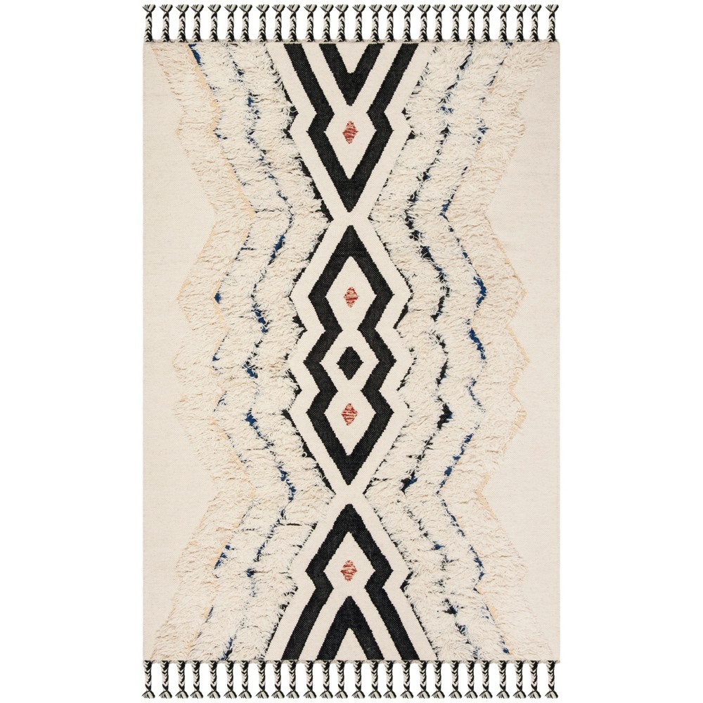 6'x9' Geometric Design Knotted Area Rug Ivory/Black - Safavieh