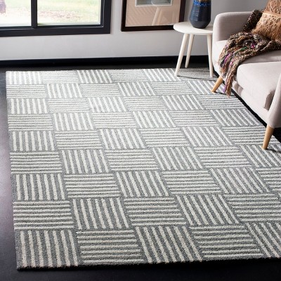 Gray Geometric Tufted Wool and Viscose Area Rug 4' x 6'