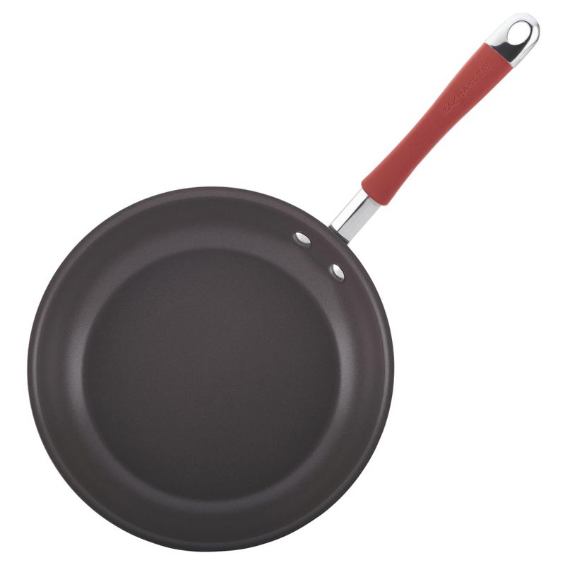 Rachael Ray Twin Pack Hard-Anodized Nonstick Skillet Set - Gray with Cranberry Red Handles, 2 of 5
