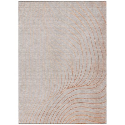 Copper And Silver Abstract Washable Indoor Outdoor Area Rug