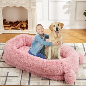 Human Dog Bed, 71''x45''x12'' Large Dog Bed with Blanket, Storage Pockets, Portable Handle, Removable Cover, Human Size Pet Bed for Adult - 1 of 4