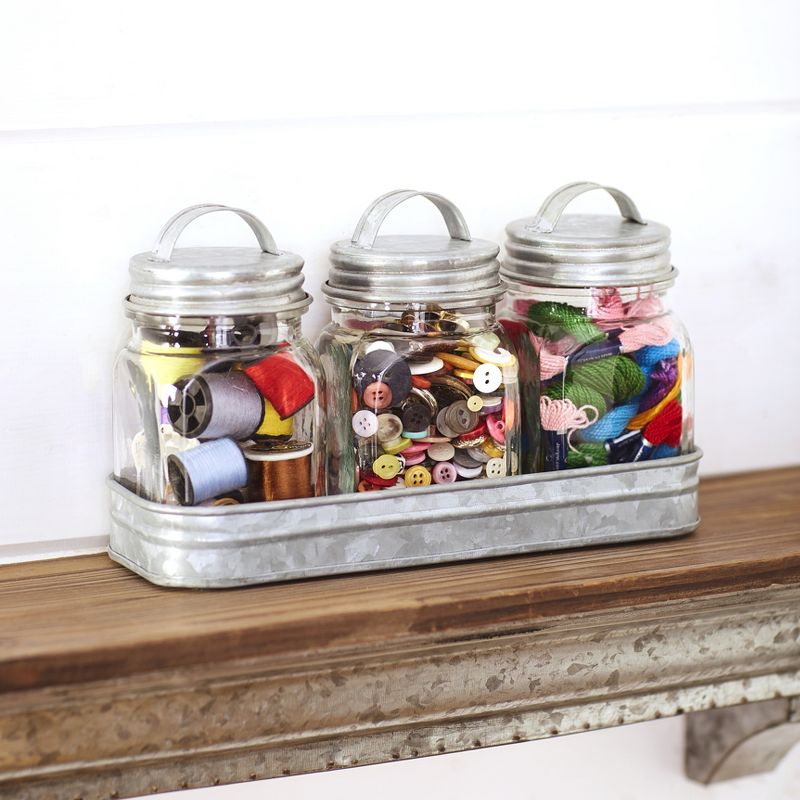 The Lakeside Collection Set of 3 Glass Canisters in Galvanized Tray, 5 of 7
