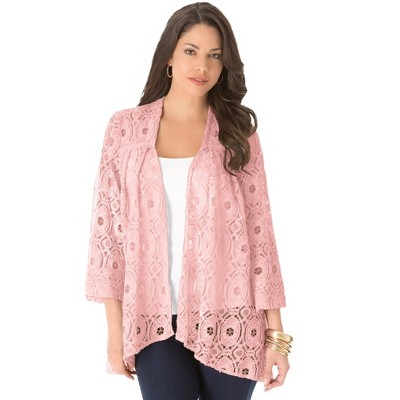 Roaman's Women's Plus Size Lace Swing Jacket - 16 W, Pink : Target