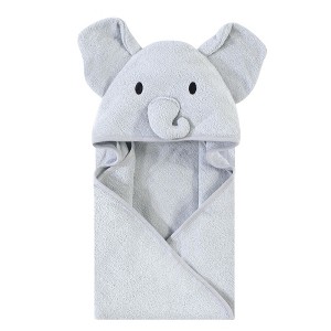 Touched by Nature Baby Unisex Organic Cotton Animal Face Hooded Towels, Gray Elephant, One Size - 1 of 2