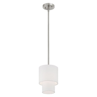 Brushed Nickel Mini Pendant with Off-White Fabric Shade