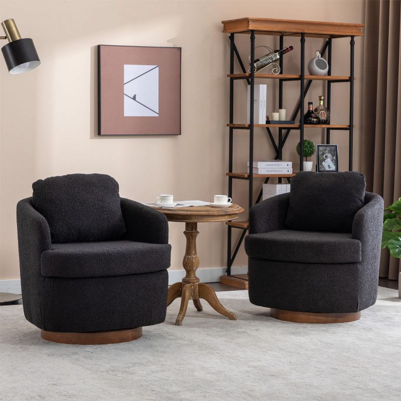 Boucle Swivel Accent Armchair Barrel Chair,360 Degrees Swivel Rocking Accent Leisure Chair With Soild Wood Round Brown Base Leg-Maison Boucle‎, 2 of 11