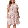 Agnes Orinda Women's Plus Size V Neck Elastic Waist Ditsy Floral At Knee A Line Dresses - 2 of 4