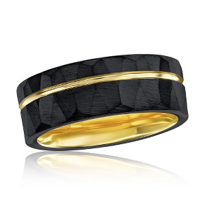 Metallo Matte Black & Gold Lined Faceted Tungsten Ring - Available Sizes:  12 ,  11 ,  10 ,  9 ,  13 - 1 of 4