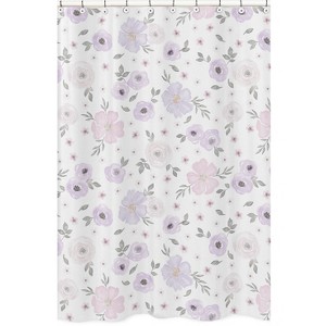 Sweet Jojo Designs Shower Curtain 72in.x72in. Watercolor Floral Purple, Pink and Grey - 1 of 4
