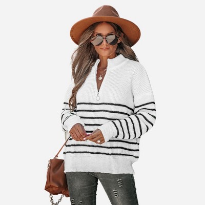 Women's Flying Leaves Striped Half-zip Sweater - Cupshe : Target