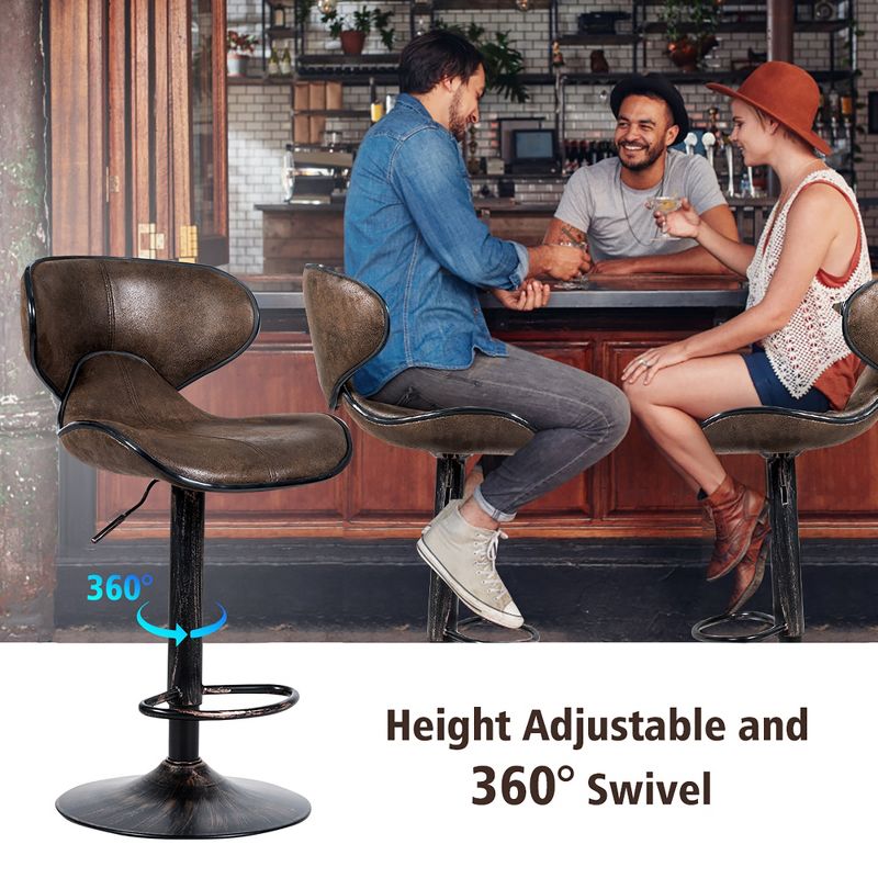 Costway Set of 4 Adjustable Bar Stools Swivel Bar Chairs W/ Backrest Retro Brown Hot-Stamping Cloth, 5 of 11