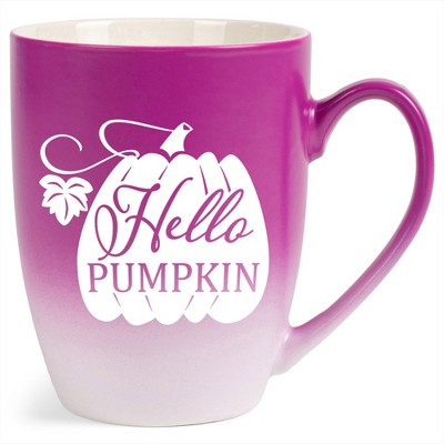 Elanze Designs Hello Pumpkin Two Toned Ombre Matte Pink and White 12 ounce Ceramic Stoneware Coffee Cup Mug