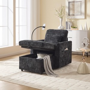 Multifunctional lazy person sofa, recliner can be stored storage backrest with cell phone bracket chenille single leisure chair - 1 of 4