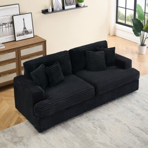Modern 88.6" Corduroy Deep Seat Sofa Bed with 4 Throw Pillows, Comfy 3-Seater Reclining Couch for Living Room or Small Spaces-The Pop Home - 1 of 4