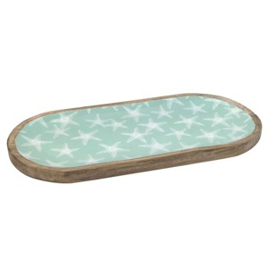 Beachcombers Large Wood/Enamel Oblong Starfish Prt Tray Mango Wood Printed Paper Enamel Serving Tray Coastal Nautical Beach Sea Life - 1 of 1
