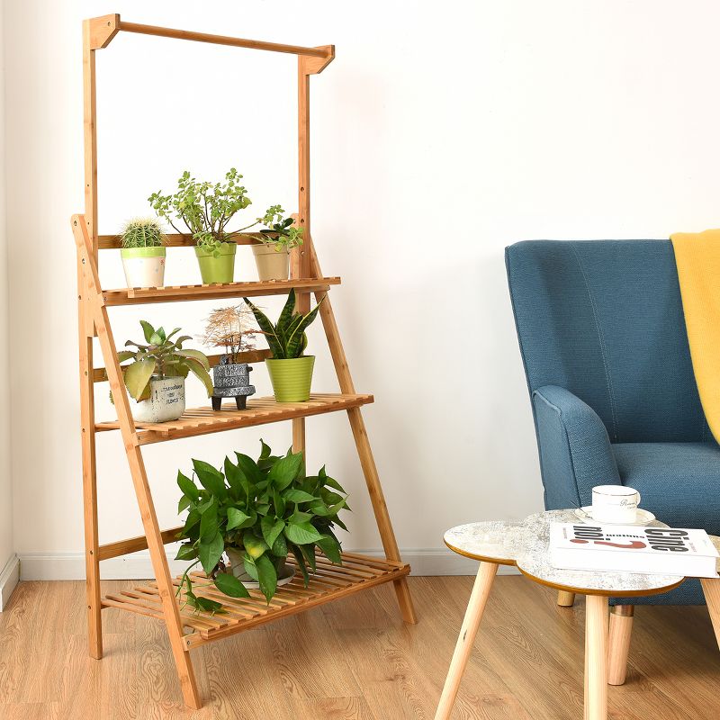 Tangkula 3 Tier Bamboo Hanging Folding Plant Shelf Stand Flower Pot Display Rack Bookcase, 2 of 10