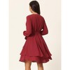 Seta T Women's Deep V Neck Wrap Long Sleeve Tie Waist Mini Skating Flowy A-Line Dress - 4 of 4