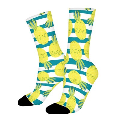 Pineapple Stripe Women Printed Crew Socks Funny Funky Socks Soft Polyester Novelty Gifts for Artists Men