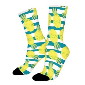 Pineapple Stripe Women Printed Crew Socks Funny Funky Socks Soft Polyester Novelty Gifts for Artists Men - 1 of 1