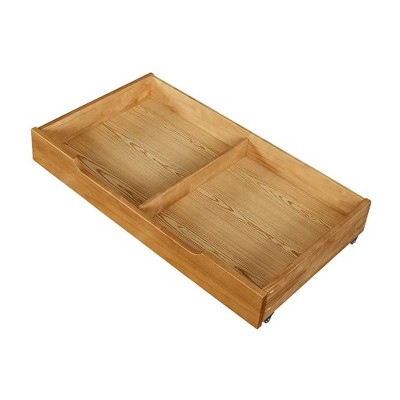 Teak Brown Solid Wood Underbed Storage Drawer with Casters