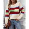 Coolmee Women's Fall Long Sleeve Oversized Striped Color Block Comfy Loose Crew Neck Knitted Pullover Sweater - 2 of 4