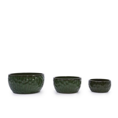 Syemin Planters 3 Pieces Ceramic Planter Pot with Drainage Hole, Modern Flowerpot for Patio, Garden or Windowsills, Green, 14.96"*14.96"*7.48"